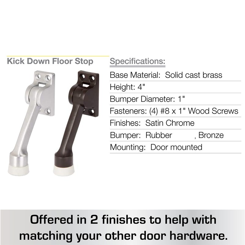 BRINKS Commercial - 4" Kick-Down Door Stop, Satin Chrome Finish