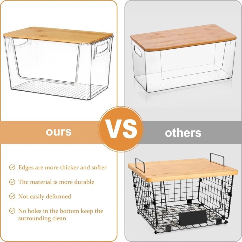 2 Pack Bamboo Lid Large Capacity Clear Storage Bins Pantry