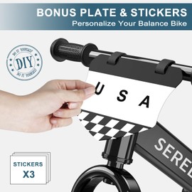 SEREED SEREED 12 Inch Toddler Balance Bike, No Pedal Bicycle for Kids 24 Months to 5 Years Old, Customize Plate (3 Sets of Stickers Included), Tool-Free Adjustments, Gift for Boys Girls 2-5 (Black)
