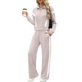 XIEERDUO 2 Piece Sets for Women Trendy Loungewear Travel Outfits Zipper Sweatshirt Wide Leg Sweatpants Color Block M