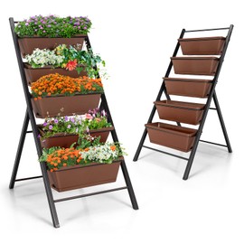 Safstar 5-Tier Vertical Raised Garden Bed, Freestanding Garden Planter with 5 Container Boxes, Elevated Planter for Vegetables, Fruits, Flowers, Herbs, Good for Indoor & Outdoor Use (Brown, 2)
