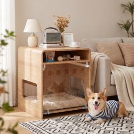 DAWNYIELD Dog Crate Furniture with Flip-Up Door & PET Panel for Small Dogs