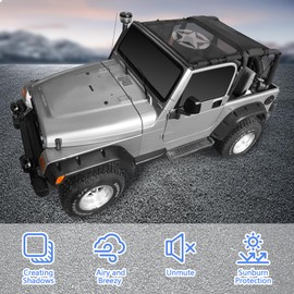 TJ Bikini Top Sunshade Mesh Top Compatible with Jeep Wrangler TJ Accessories 1997-2006, Blocks UV, Wind, Noise, USA Flag (TJ-Star)