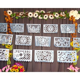 Blue Banner (Shimmer Blue) - Metallic Blue Papel picado Banners - Blue Fiesta Party Decor - 2pack/12ft Long Each