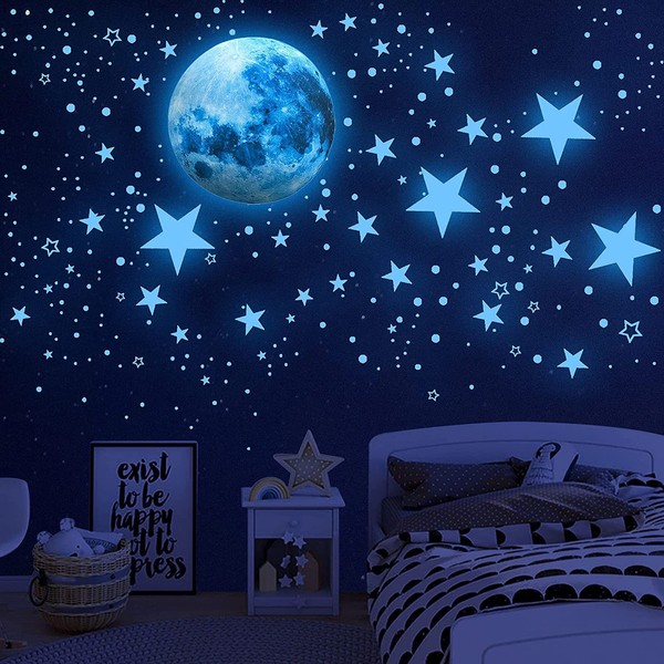 1086 Pcs Glow in The Dark Stars for Ceiling Kids Wall Stickers for Bedrooms for Boys Girls Space Wall Stickers Moon Wall Decals Living Room Bedroom Bathroom Nursery Decor