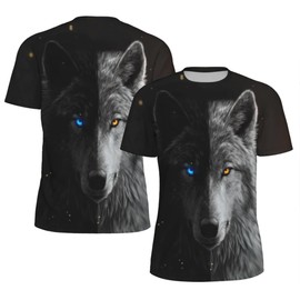 3D Pattern Print T-Shirt Black and White Wolf Design Breathable Cool Lightweight Flexible Easy to Match Diverse and Stylish Summer Fashion Tee for Men and Women Casual Wear Size L