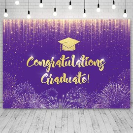 AIBIIN Graduation Backdrop Purple and Gold 2025 Graduation Party Decorations Decor Congratulations Grad Banner Congratulations Graduate Photography Background Decor, 7 x 5 ft