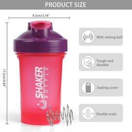 XTKS Shaker Bottle,400ml Small Protein Shaker Bottle with Mixing Ball, Portable 14oz GYM Shakes Cup for Workout,BPA free, 100% Leak Proof,Dishwasher Safe（Pink）