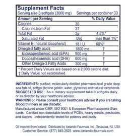 Icelandic Fourmula Quadruple Strength Omega-3 Fish Oil 3000mg High DHA & EPA 90 Softgels