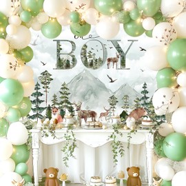 Mocsicka Woodland Baby Shower Backdrop Oh Boy Baby Shower Background Woodland Boy Baby Shower Decorations Banner Photo Studio Props (7x5ft)