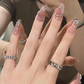 Nail Tips, 24 Pieces, Long Nail Tip, Bow Tie Nail Tip, 3D Nail Tip, Cute, Popular, Japanese Style, Dream Brides, Shiny, False Nails, Coming of Age of Age Ceremonies, School Entrance Ceremonies,