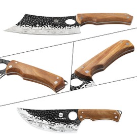 3PCS Butcher Knife Set, includes 7" Butcher Meat Cleaver, 7" Serbian Chef and 6.5" Viking Knife, Stainless Steel Kitchen Knife Set with Wood Handle, Geat for Indoor&Outdoor (Stylish Pattern)