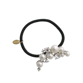 VINGTAINE H7603-S-HGOM Hair Elastic Hair Cuff, Pony Hook, Pearl, Bijou, Design, Stone, Hair Accessory