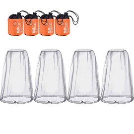 PHOGARY 4 Pack Mosquito Head Net Mesh Protective Cover, Soft Durable Heavy-Duty Fly Gnats Screen Protection for Any Outdoor Lover, Hat Net mesh with Carry Bag
