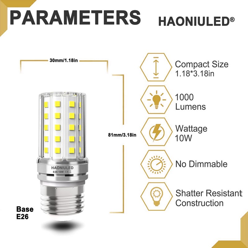 E26 10W LED Light bulbs, 6000K Daylight White, 1000 lumen,