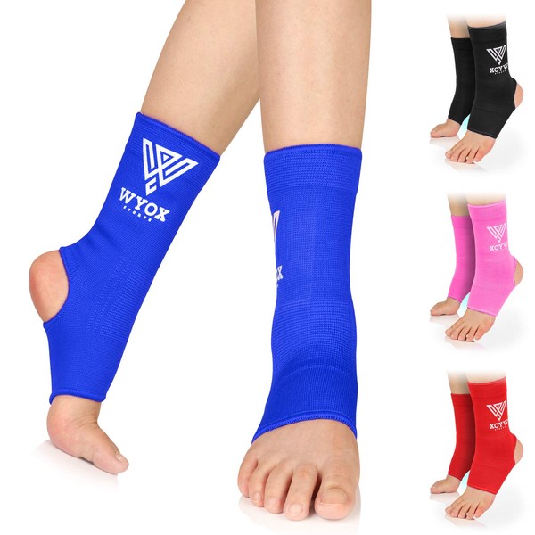 WYOX Ankle Wraps Support Boxing Gear for Men Women Muay Thai Ankle Support Kickboxing Wraps Gym Ankle Support (Pair) (Blue, L / XL (Women 7.0 - 10.5/ Men 6.0 - 9.5))