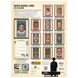 Asgard Press 2025 Vintage Baseball Cards Calendar, 16 Months, Frame-Ready Collectible Cards from the 1900s, 11”x30” (Size When Open)