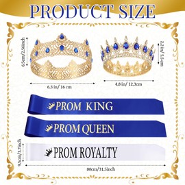 Saintrygo 12 Pcs Prom Crown and Sash Set, Prom King and Queen Tiara Rhinestone Crown Glitter Court Royal Satin Sash for 2025 Graduation Ball Dance Night Party Birthday Accessory(Blue,Elegant)
