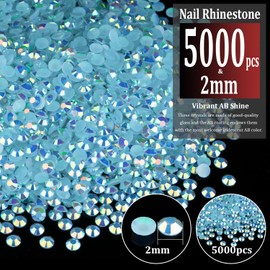 5000pcs 2mm Resin Rhinestones Bulk, Lake Blue AB Flatback Round Jelly Rhinestones Bedazzling Non Hotfix Crystal Gems Large Quantity Wholesale for DIY Crafts Clothes Tumblers Face Makeup Manicure