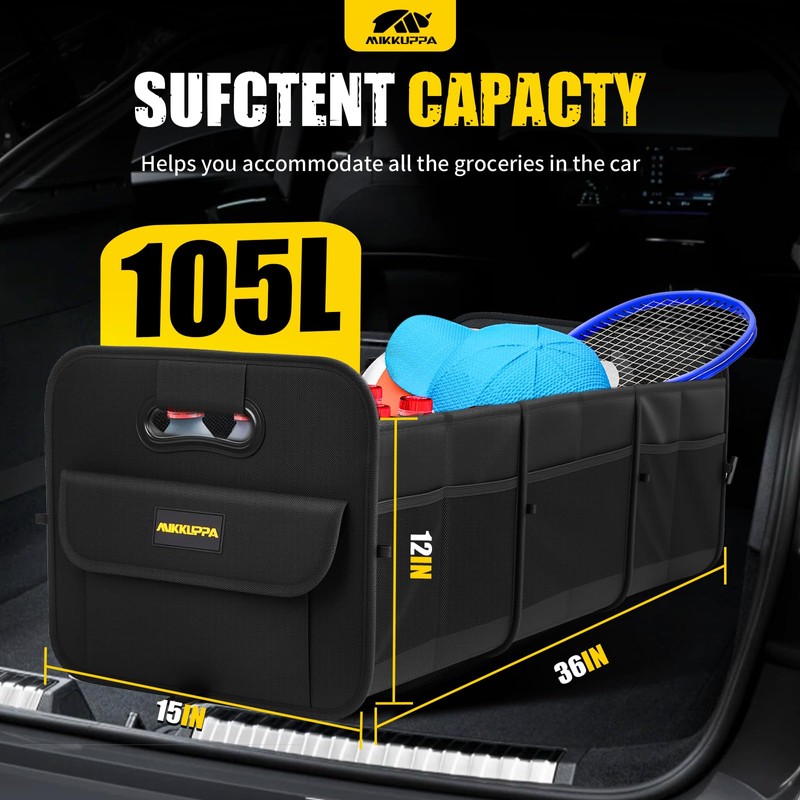 MIKKUPPA Car Trunk Organizer - 105L Collapsible Large Trunk Organizer