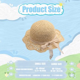 Baby Straw Hat, Girls' Summer Children's Beach Hat with Bow Foldable Sun Hat, beige