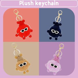 Small coal ball keychain. Plush material. Suitable for backpack pendant, car pendant, keychain. Applicable to various scenarios. Women's plush keychain. Novel colors (4PCS)