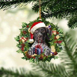 Talataca German Shorthaired Pointer 2D Flat Christmas Ornament, GSP Dog Wearing A Christmas Hat Wreath Pine Tree Decor, Hanging House Charm Eve Keepsake, Car Rear View Mirror Accessories, Xmas Gift