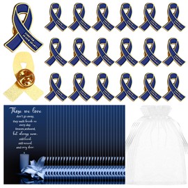 20 Sets Blue Ribbon Metal Pins Memorial Ribbon Pins Badge Brooches in Forever in Our Hearts with Memorial Poem Cards Organza Bags for Funeral Mourning Event Bereavement Remembrance (Blue Ribbon, 20)