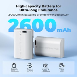 K&F Concept 2600mAh LP-E6NH Battery, 2-Pack USB-C R7 Batteries Compatible withCanon EOS R R5 R6 R7 5D 6D 7D Mark II III IV, 90D 80D 70D Cameras
