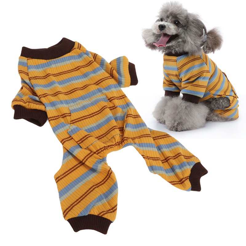 Striped Dog Pajamas Soft Stretchy Warm 4 Legged Puppy Jumpsuit