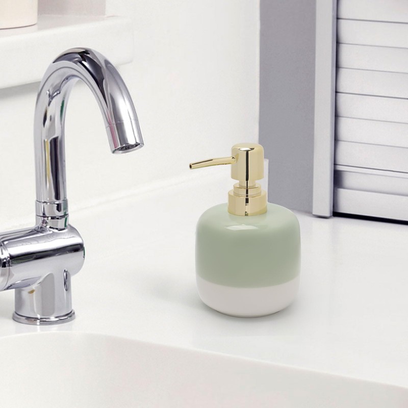 Asashizen Ceramic Soap Dispenser, Green and White, Two Tone Splicing