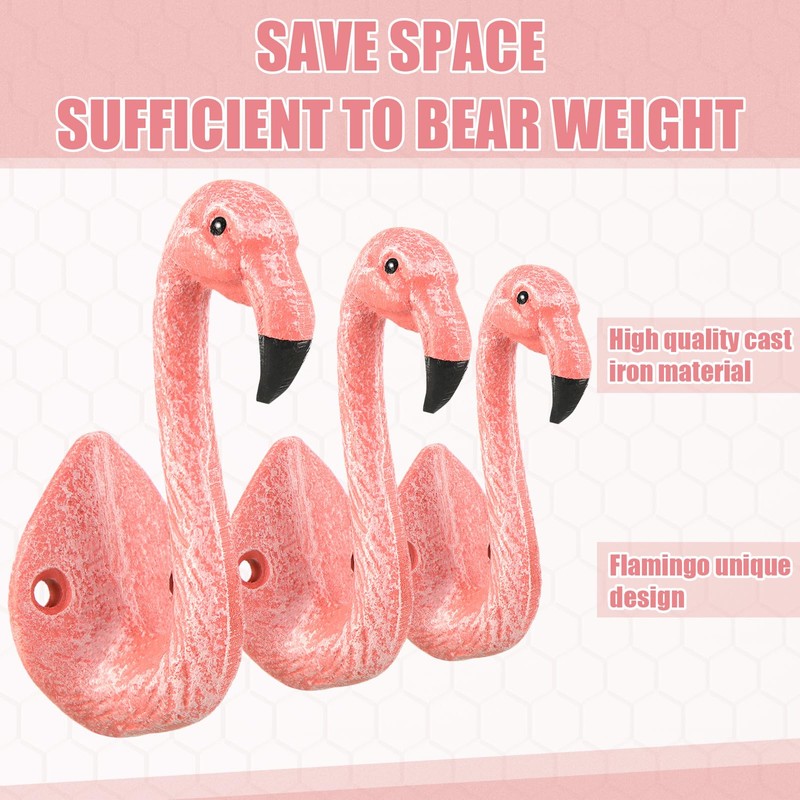 Yaocom 6 Pcs Cast Iron Flamingo Wall Hook Pink for