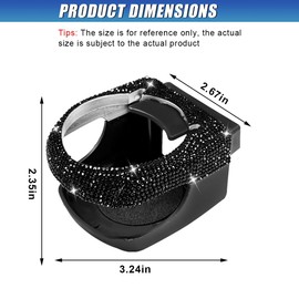 UHANBUT Bling Cup Holder for Car Air Vent, Rhinestone Non-Slip Hanging Drink Bottle Mount with Clips, Vehicle Interior Air Outlet Beverage Holder Accessory for Tea, Coffee, Juice, Water (Black)
