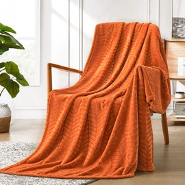 Excervent Soft Brushed Flannel Throw Blanket Burnt Orange Fleece Blankets Chevron Pattern for Sofa, Chair, Couch - Fluffy Warm Cozy Decorative Blanket (50x60 inches) for Adults and Kids