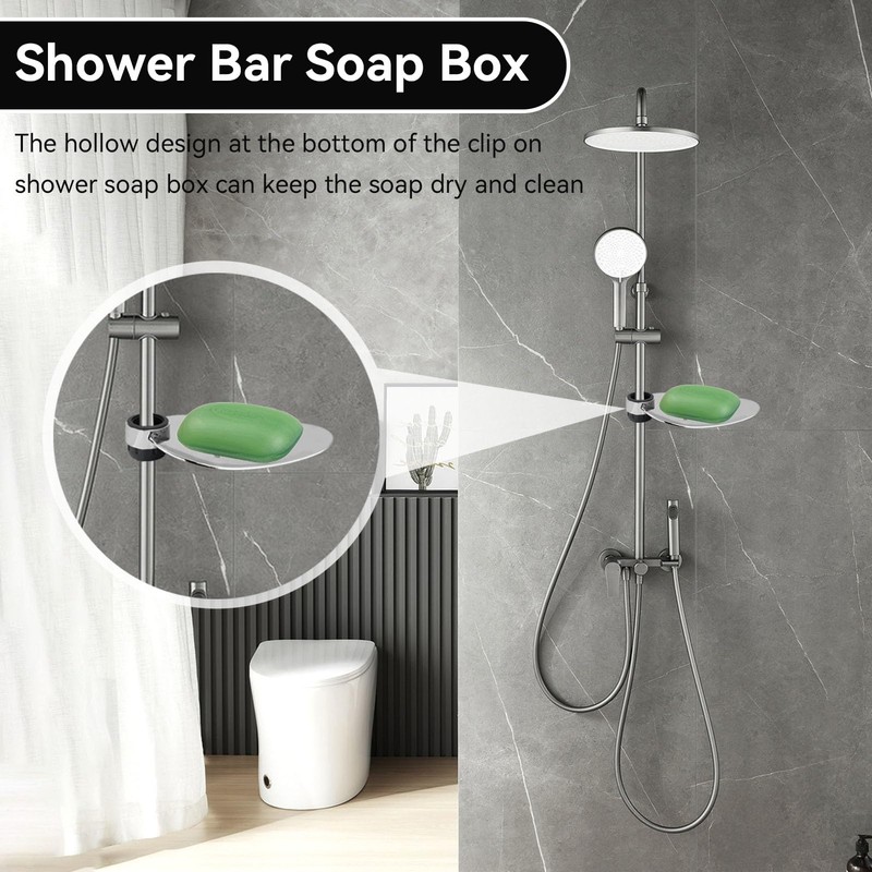 2Pcs Stainless Steel Shower Rod Soap Dish, Shower Rail Slide