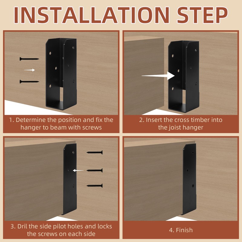 Rasugarlary 2x6 Joist Hanger Bracket, 12 Pcs, Black, Carbon Steel,