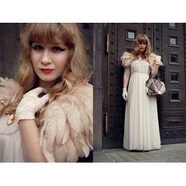 L'VOW Fashion Feather Cape Stole Black White Beige Shawl Iridescent (beige)