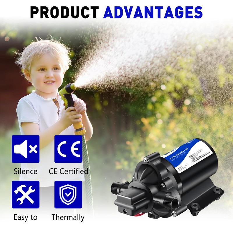 FlowFluid Water Pressure Booster Diaphragm Pump 110V AC for House,45PSI