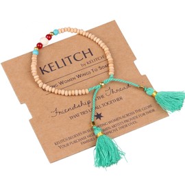 KELITCH New Wood Bead Friendship Bracelet Handmade Beach Tassel Bracelet