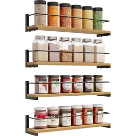 OROPY Spice Rack Wall Mounted, Rustic Wood Hanging Rack for Over The Stove, Kitchen Wall, 4 Pack