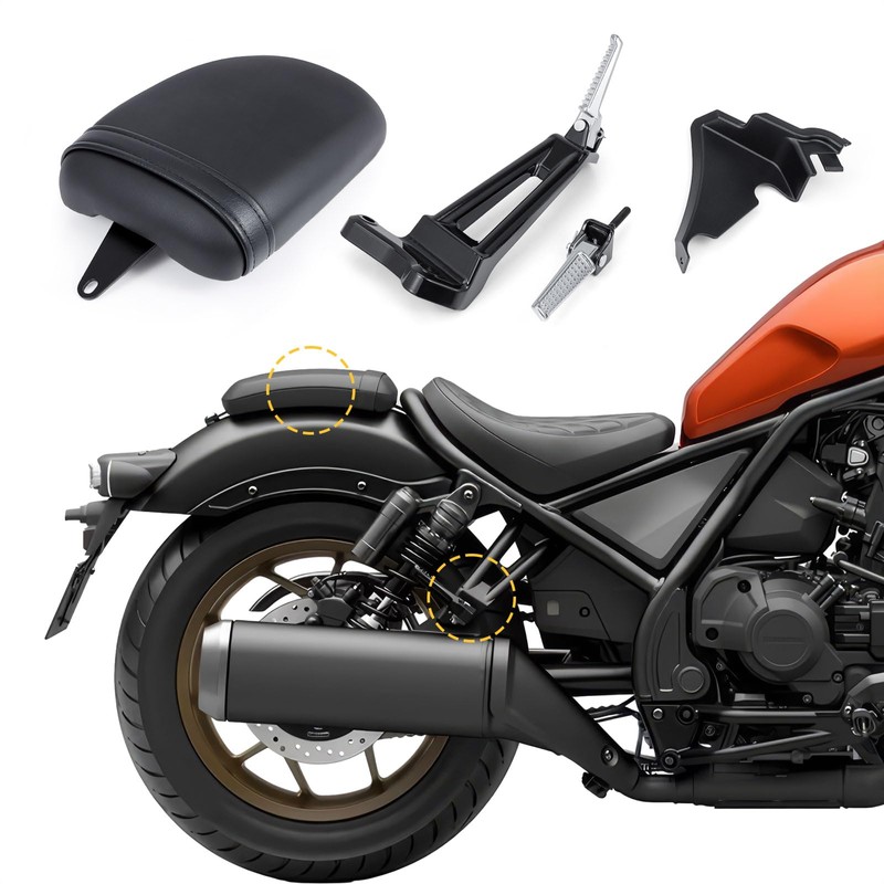 Kiawnia Motorcycle Passenger Seat Kit, Rear Seat and Foot Pegs,