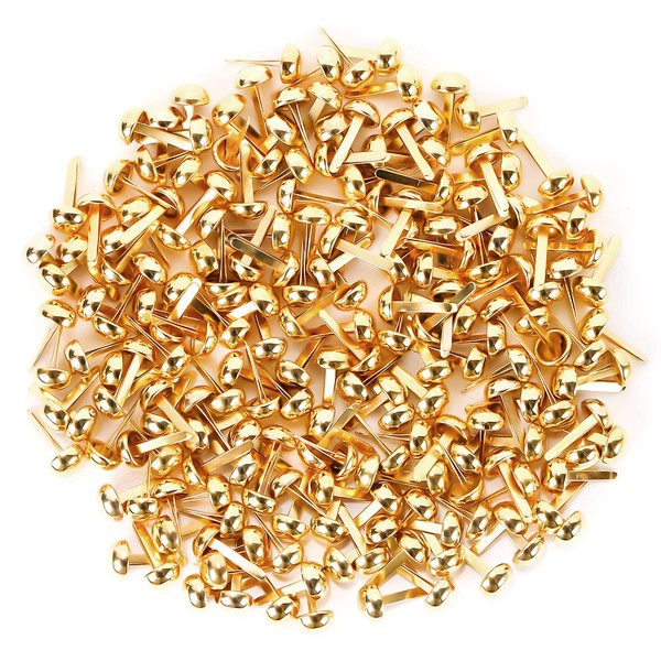 Aooba 100 PCS Mini Brads Gold Paper Fasteners, Round Brass Metal Brads for Art Crafting, Decorative Scrapbooking DIY, 8x15mm (100 pcs)