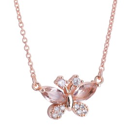 LuckyLy Set Joyería Mujer Mariposas, Baño de Oro Rosa 14k, Cristal y Zirconia – Collar y Aretes, Regalo para Mujer, Mamá, Cumpleaños. Modelo Gina