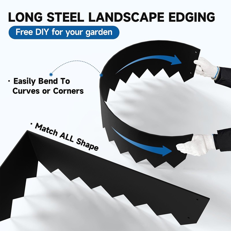 19.7Ft.Galvanized Steel Landscape Edging(6-Pack)-6"x39.4" Metal Garden Edging,7 Clips&Gloves,Hammer-in,No Dig,Rustproof,for Landscaping,Tree