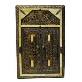 Treasures Of Morocco Moroccan Mirrors Handmade Hanging Medium Camelbone and Wood Mirror with Doors