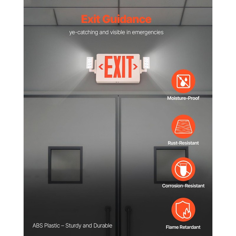VEVOR LED Exit Sign with Emergency Lights, Two Heads Emergency