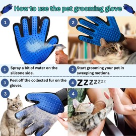 (1 Pair) Multi-Functional Pet Hair Remover Gloves for Gentle Grooming, Bathing, and Massaging Dogs, Cats, and Horses – Perfect for Reducing Shedding - Blue - 1 Pair, Right Hand & Left Hand included.