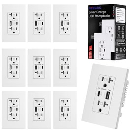 HEERJUS USB Outlets Electrical Outlet with USB Ports Type C & Type A USB Wall Charger Outlet 20 Amp TR Receptacle Plug for Wall Wall Outlet Screwless Wall Plate Included (10 PCS White)