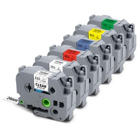 Tze 24mm Color Label Maker Tape Compatible for Brother P Touch TZe-151 TZe451 TZe451 TZe-551 TZe-651 TZe-751 0.94 Laminated Colored Label Refill for Brother PT-D600 PT-D610BT PT-P710BT, 6-Pack