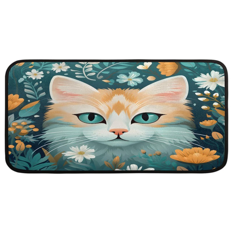 bisibuy Cute Cat Dark Green Mats for Kitchen Floor Non